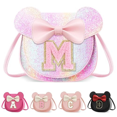 Toddler Purse Girl Wallet for Kids 2 3 4 5 6 7 8 9 Year Old Birthday Gifts,Cute Mouse Ear Bow Crossbody Shoulder Purse,Personalized Initial Toddler Purse Wallet Gifts for Little Girl (glitter pink_M) | Amazon (US)