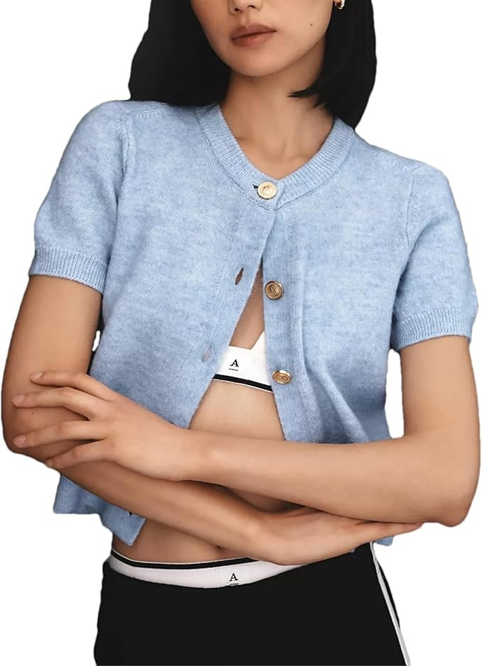 Women's Cable Short Sleeve Cardigans Sweater Button Down Lightweight Cropped Casual Ribbed Knitte... | Amazon (US)