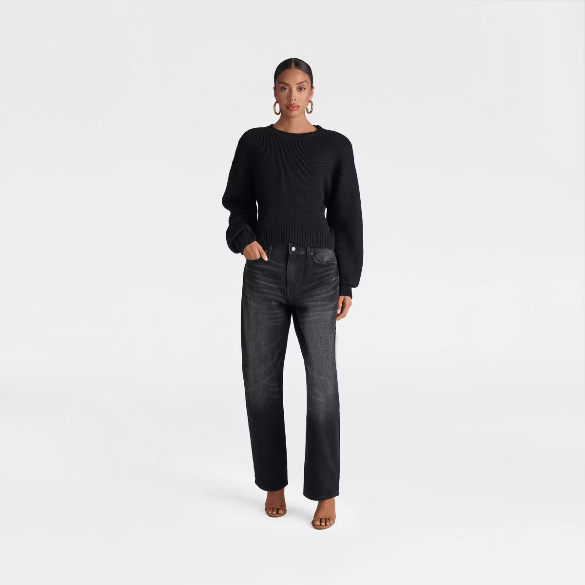 KBB by KAHLANA Women's Long Sleeve 'The Shoulder Pad Sweater' - Black S | Target