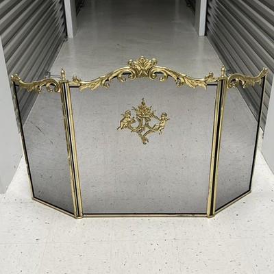 Vintage French Provincial Style 3 Panel Fold Brass Fireplace Screen | eBay US