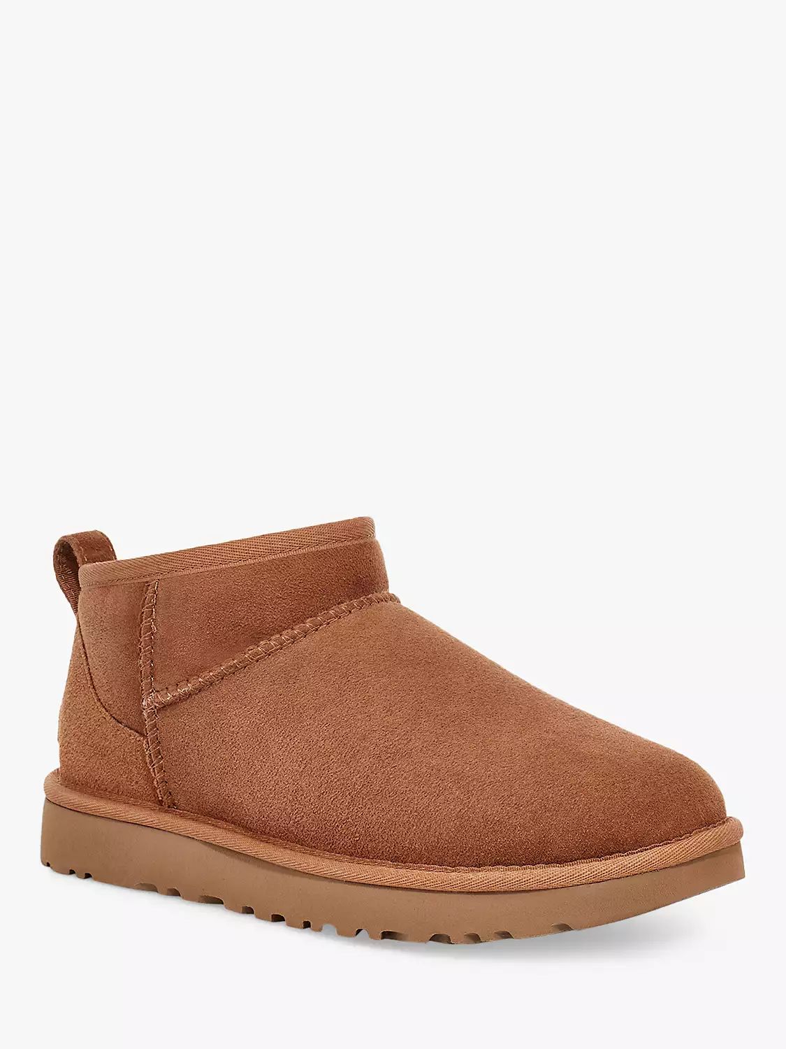 UGG Classic Ultra Mini Sheepskin and Suede Ankle Boots, Chestnut | John Lewis (UK)