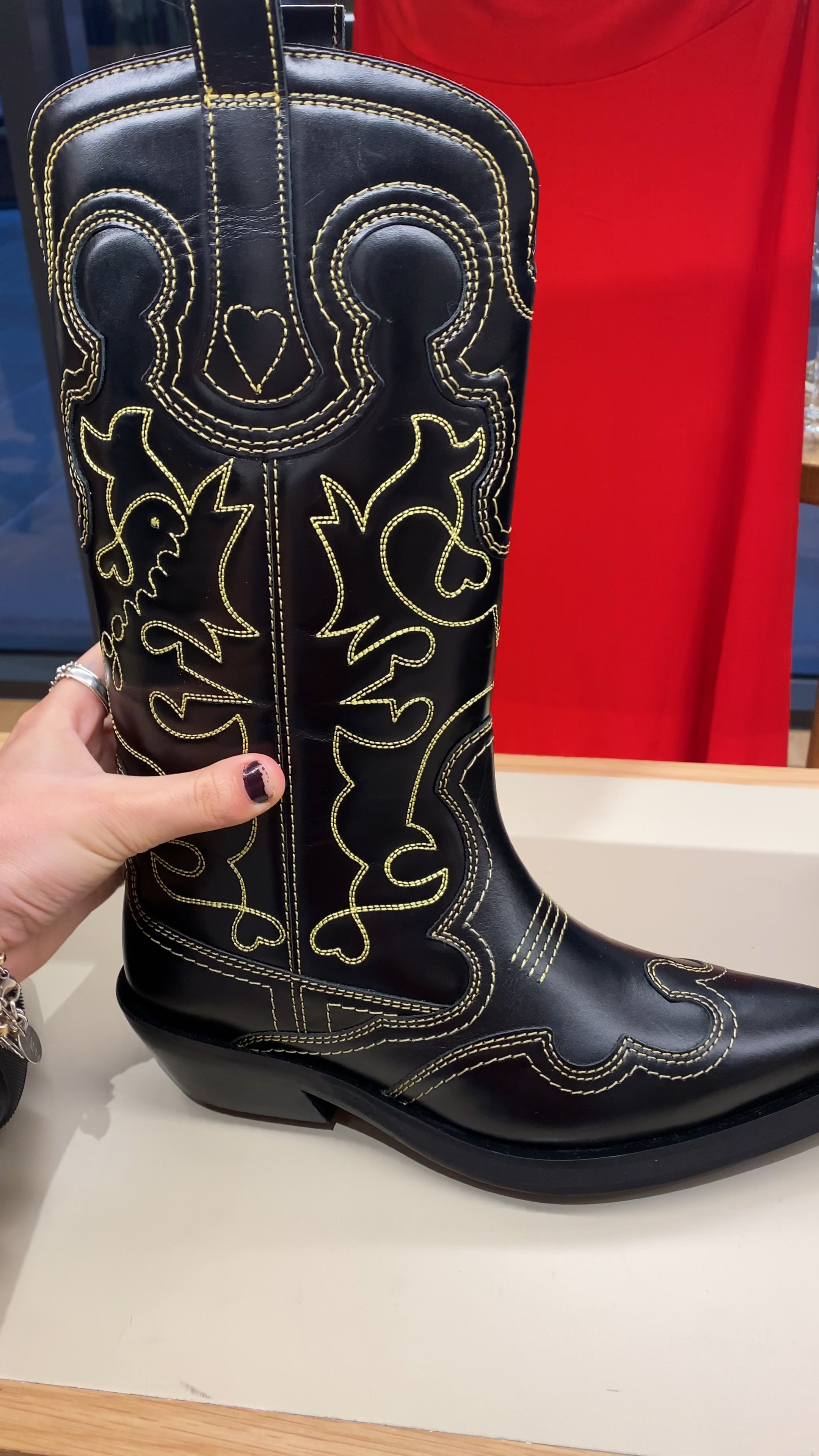 Incredible black Ganni cowboy boots with yellow stitching 

#LTKstyletip #LTKGiftGuide #LTKSeasonal