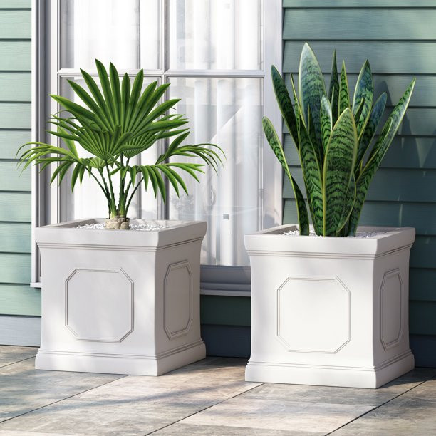 Wilbert Cast Stone Outdoor Large Planter, Set of 2, Antique White - Walmart.com | Walmart (US)