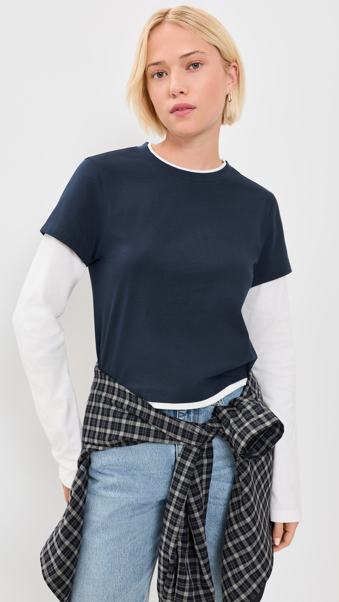 Good American The Combo Layered Tee Navy With Chalk 3XL | Shopbop
