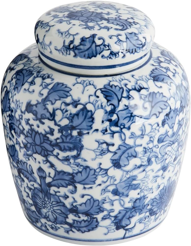 Creative Co-Op Decorative Ceramic Ginger Jar with Lid, Blue and White | Amazon (US)