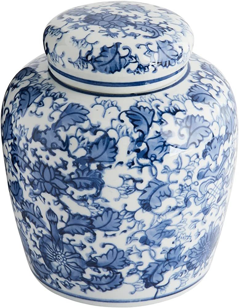 Creative Co-Op Decorative Ceramic Ginger Jar with Lid, Blue and White, Small | Amazon (US)