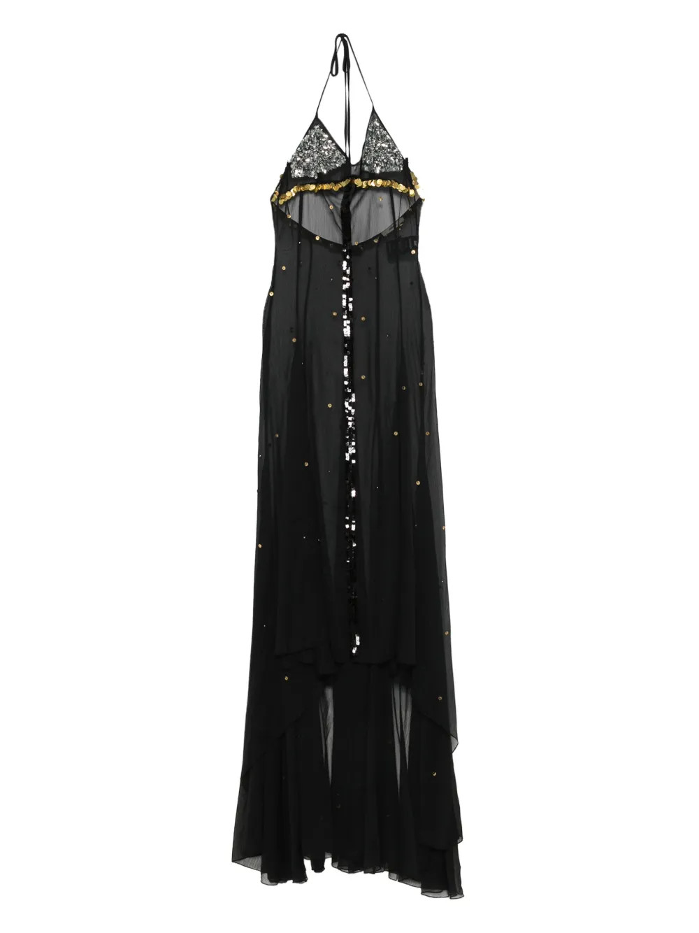 SIEDRES Vesina sequin-embellished halter-neck Maxi Dress | Black | FARFETCH | Farfetch Global