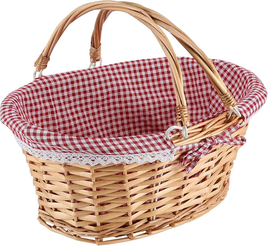Natural Wicker Woven Gift Easter Basket, Hand Woven Empty Willow Woven Basket with Double Folding... | Amazon (US)