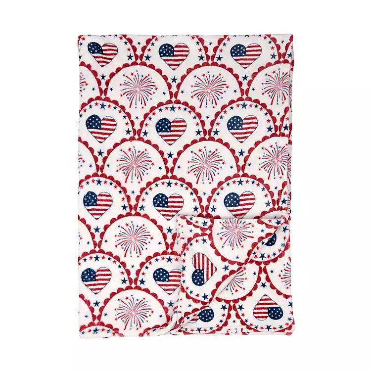 New! Patriotic Hearts & Fireworks Plush Throw | Kirklands
