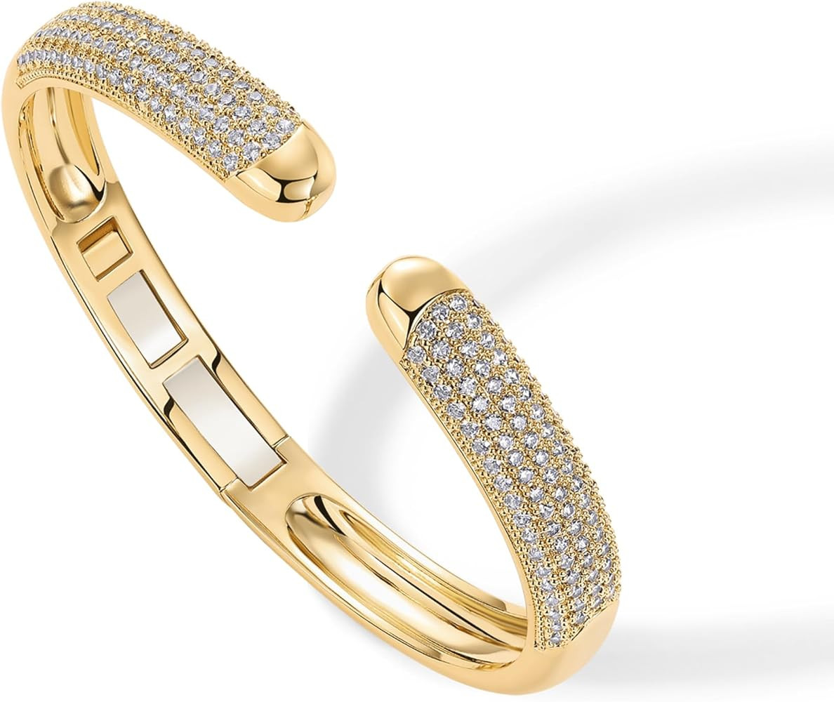 PAVOI 14K Gold Plated Cubic Zirconia Pave Bangle for Women | Cuff Bracelet | Amazon (US)