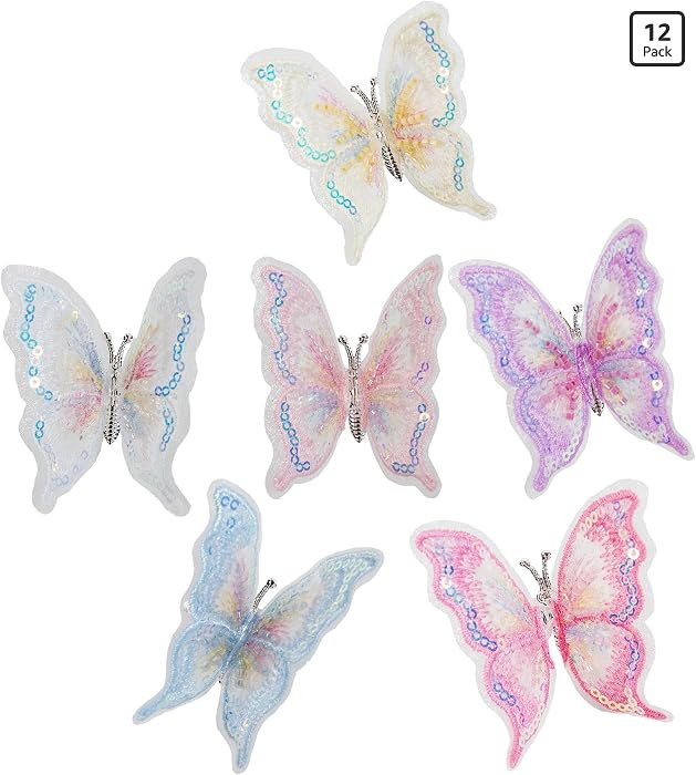 Berfutall-Embroidery Butterfly Hair Clips Set 12pc Multi Color Stylish Accessories for Girls (E) | Amazon (US)