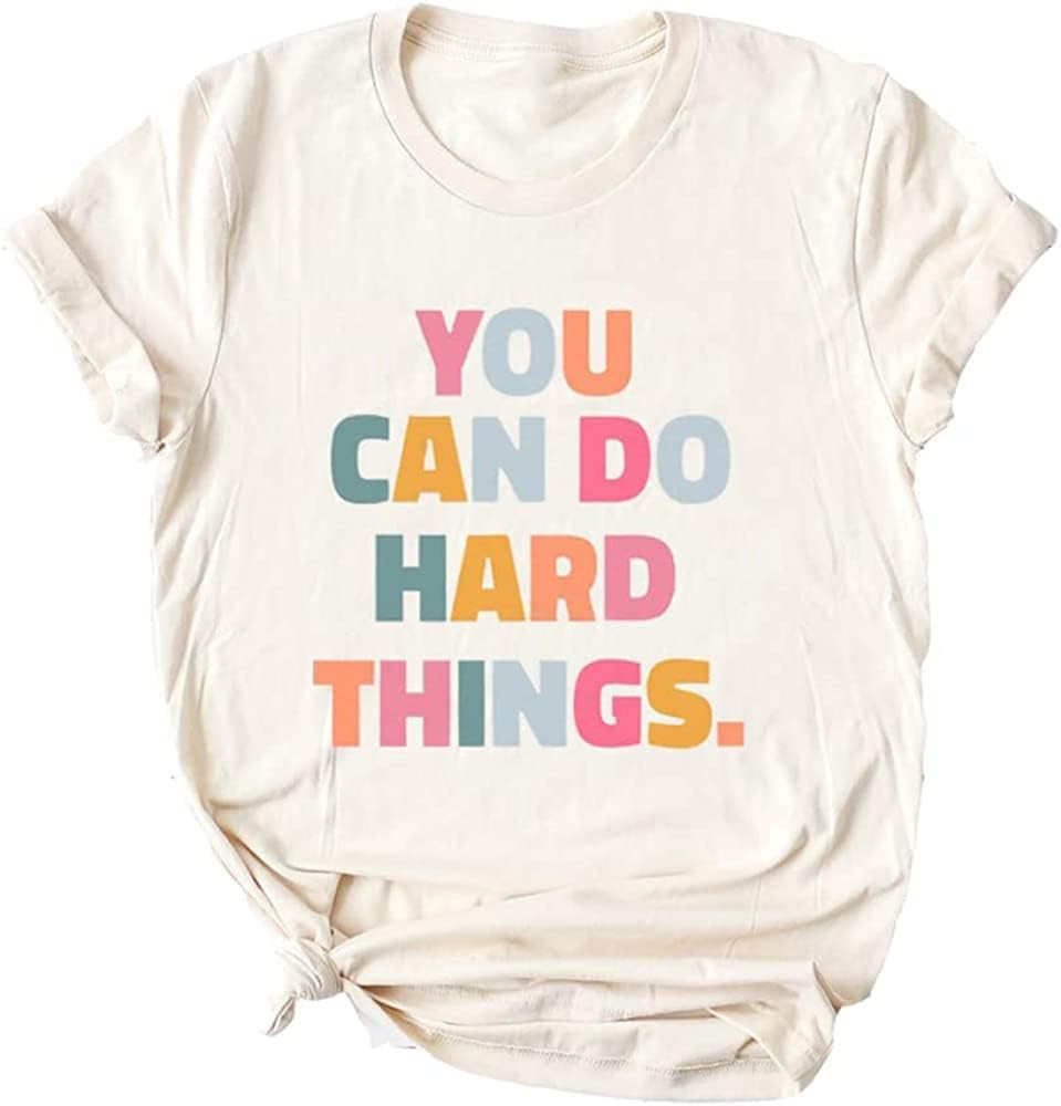 Ykomow You Can Do Hard Things Teacher T Shirt Womens Let it Be Live Happy Happiness Graphic Tees | Amazon (US)
