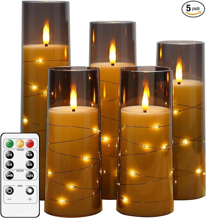 Flameless LED Candles with Timer 5 Pc Flickering Flameless Candles for Romantic Ambiance and Home... | Amazon (US)