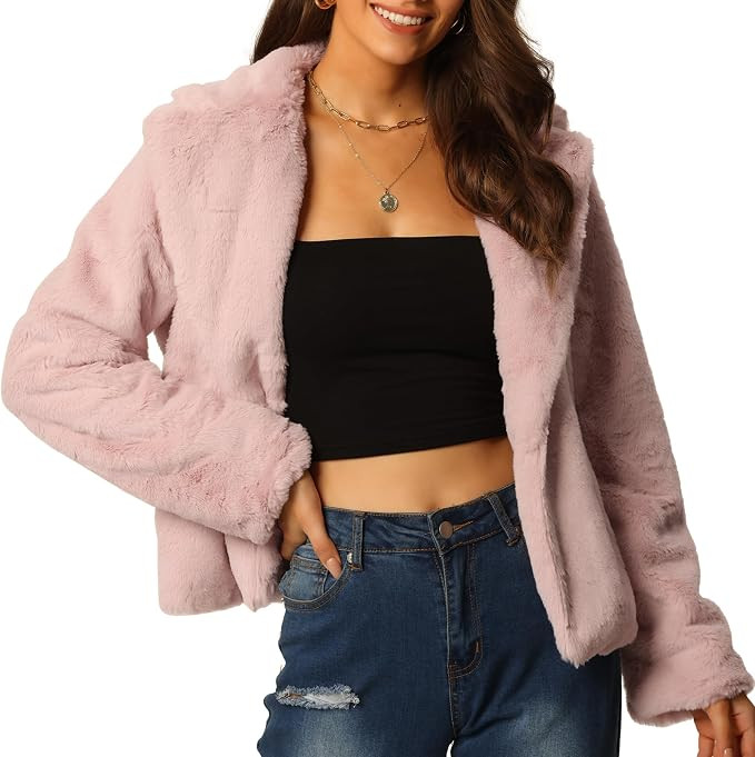 Seta T Women's Cropped Faux Fur Coat Fashion Winter Open Front Jacket Notch Lapel Long Sleeve Flu... | Amazon (US)