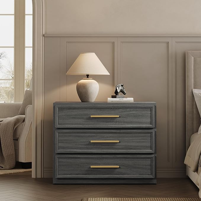 SICOTAS Night Stand Oversized Extra Large Nightstand Tall Bedside Side Table with 3 Drawers with ... | Amazon (US)