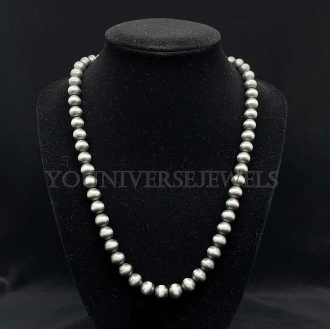 Handmade Navajo Pearl 8mm Bead Necklace, 925 Sterling Silver Jewelry, Valentine gift's | Etsy (US)