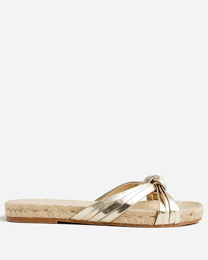 Made-in-Spain knotted espadrille slides in metallic leather | J. Crew US