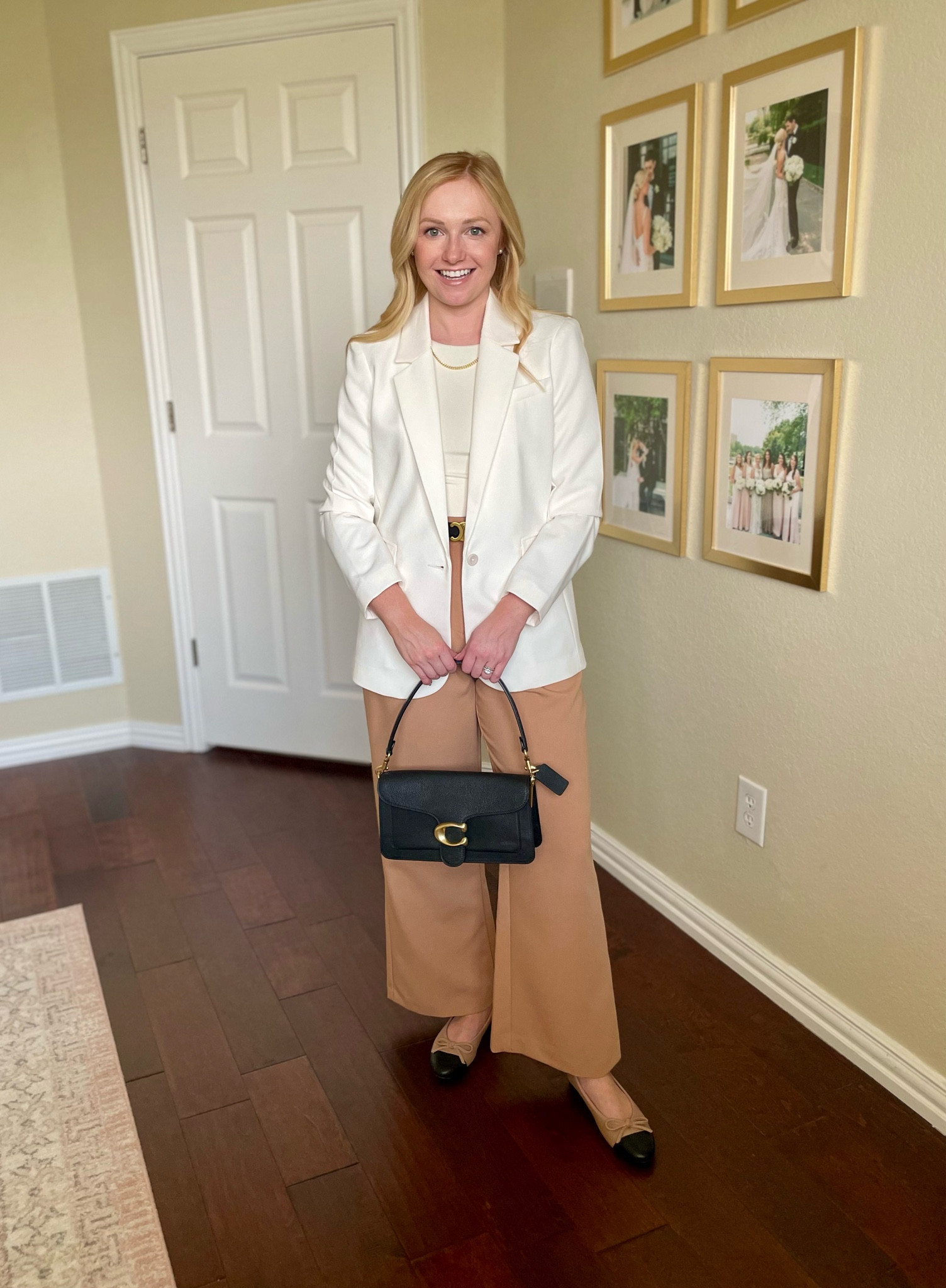 Spring workwear look | white blazer, tan trousers, women’s trousers, women’s work outfit, cap toe shoes, ballet flats, spring outfit, business professional 

#LTKSeasonal #LTKworkwear #LTKfindsunder100