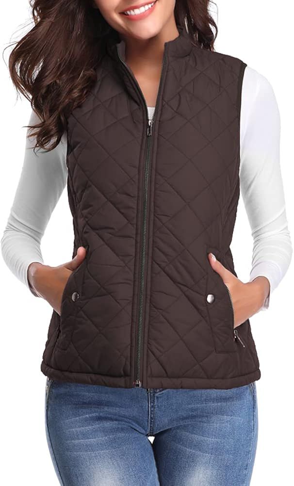 Fuinloth Women's Quilted Vest, Stand Collar Lightweight Zip Padded Gilet | Amazon (US)