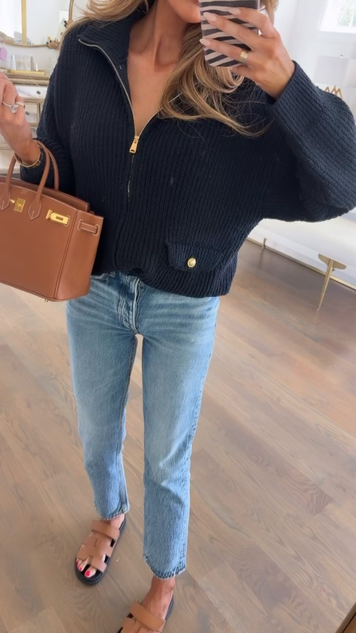 This cardigan zip up runs big but it is very comfortable! I’m wearing a small and 26 in jeans! 

Zara fashion, Zara finds, Hermès, Fall fashion hauls, Fall outfits women, Cadual fall outfits, Fall jackets, Teacher outfits, Fall sandals, Gemme Beauty, Emily Gemma