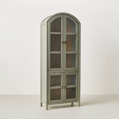 Grooved Wooden with Glass 4-Door Arch Cabinet - Sage Green - Hearth & Hand™ with Magnolia | Target