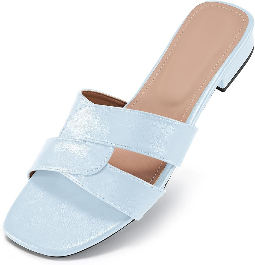 HARENCE Womens Sandals Flat Slides: Dressy Summer Slip On Flats Shoes Comfortable Square Open Toe... | Amazon (US)