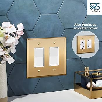 Rio Salto BRASS Metal Double Rocker Decora MIDSIZE Gold Double Light Switch Wall Plate Outlet Cov... | Amazon (US)