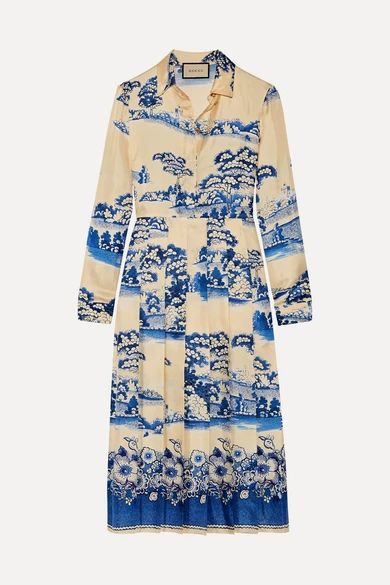 Pleated printed silk-twill midi dress | NET-A-PORTER (UK & EU)