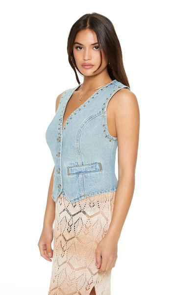 Notched Stud Denim Vest | Forever 21