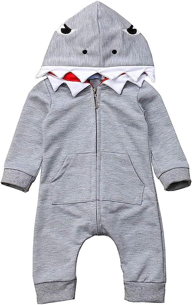 Newborn Infant Baby boy Girl Cartoon Shark Long Sleeve Hooded Jumpsuit Bodysuit Romper Zipper Out... | Amazon (US)