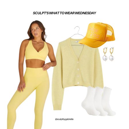 Yellow workout outfit, Pilates outfit, yellow Pilates set, matching set, trucker hat, Pilates socks, cardigan, butter yellow, yellow, spring outfit 

#LTKFitness #LTKSeasonal #LTKActive