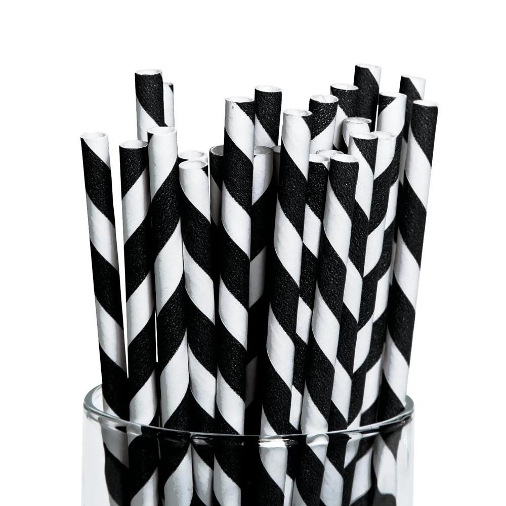 24 Pc 7.7" Black Striped Paper Straws | Oriental Trading Company