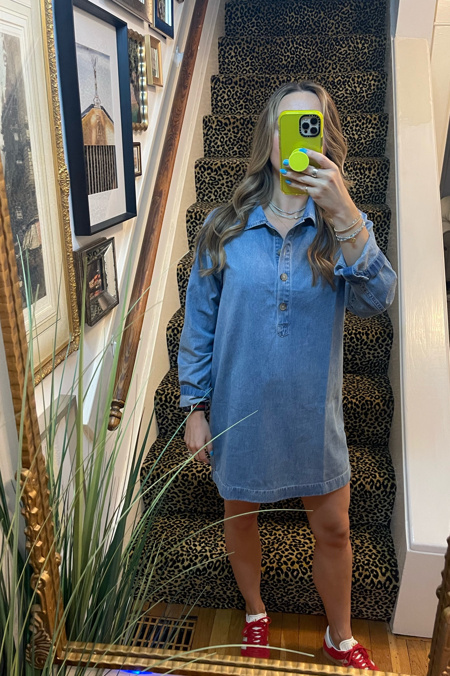 Denim with a pop of red ❤️ adidas gazelle are still available. Dress is old Jcrew but linking some others that I like! 

#LTKStyleTip #LTKShoeCrush #LTKFindsUnder100