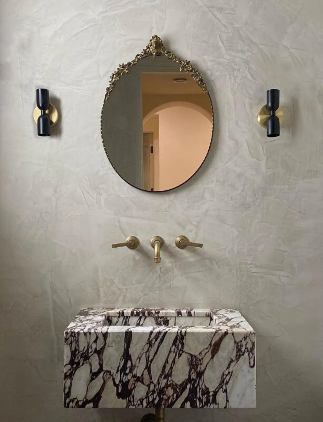 Calacatta Viola Fully Integrated wall mounted sink in Italian marble. Customizable on your bath d... | Etsy (US)
