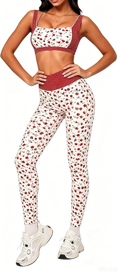 SOLY HUX Women's Tracksuit 2 Piece Outfits Floral Polka Dots Crop Tank Tops and Leggings Workout ... | Amazon (US)