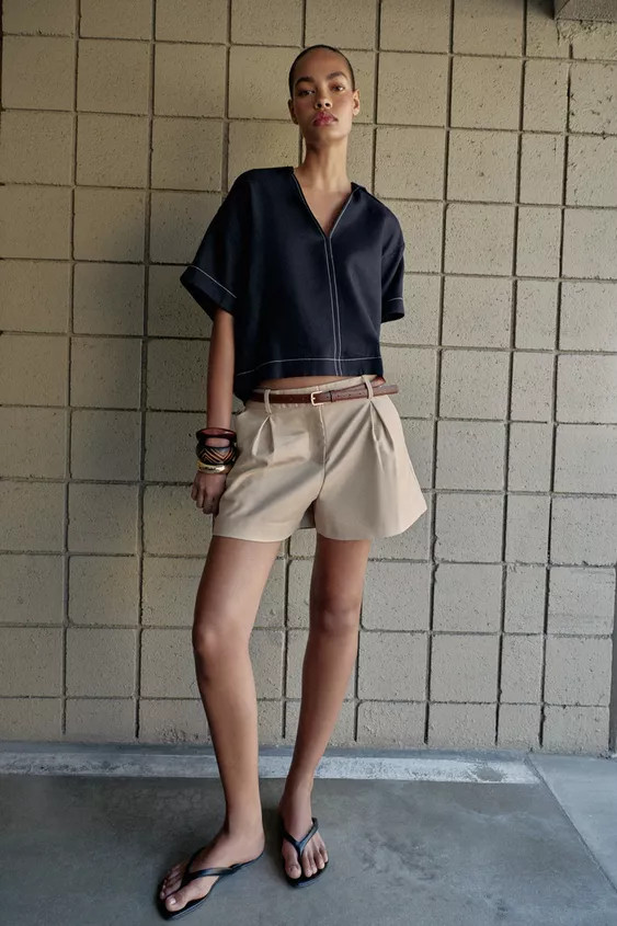 CONTRAST TOPSTITCHED LINEN SHIRT | Zara US