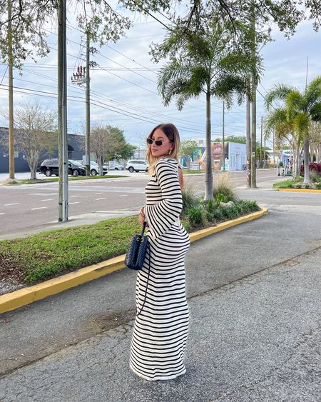 3/21/24 Dinner outfit of the night 🫶🏼 Maxi dress, knit dress, flattering dresses, spring dresses, spring outfits, spring style, spring fashion 2024, summer outfits, summer fashion 2024, striped knit dress, striped maxi dress, vacation outfits, vacation outfits 2024

