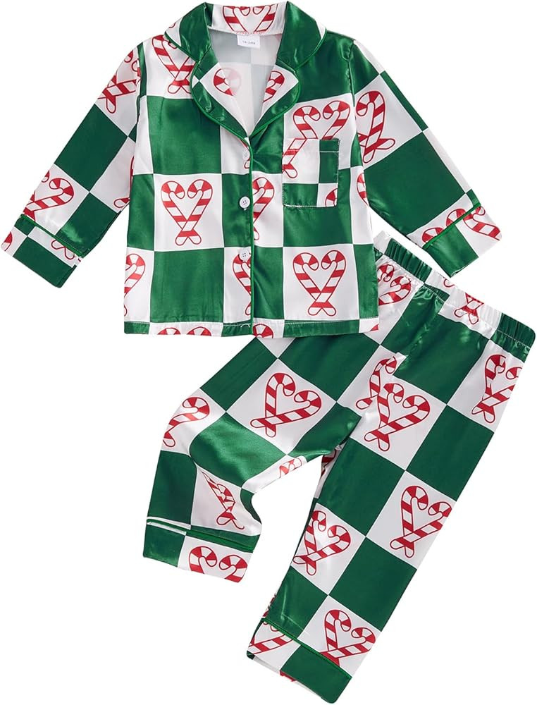 Multitrust Baby Girls Boys Silk Christmas Pajamas Set Santa Claus Long Sleeve Button Down Shirts ... | Amazon (US)