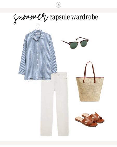 Summer is almost here! Another summer or late spring outfit ideas from the summer capsule wardrobe. Here is the summer capsule checklist to make getting dressed easy this summer: 

basic white t-shirt (cropped from madewell)
ribbed tanks  (black + white)
blazers  (black + white)
striped t-shirt
button downs (white + blue)
Amazon two-piece linen set (short or long)
AG denim shorts
Levi’s ribcage white denim jeans
H&M trouser shorts (white + black)
Agolde wide leg denim jeans in disclosure 
cognac sandals (Hermes dupe at target)
black slides
woven heels
fashion sneakers
sunglasses (tortoise + black)
Madewell classic cognac tote
Madewell black mini handbag
Madewell straw bag
Amazon or Left on Friday black swimsuit
Abercrombie swimsuit cover-up

Summer outfits women, summer outfits casual, summer outfits cute, summer outfits classy, resort outfits, summer outfits for mom, summer capsule wardrobe, summer capsule women, summer outfits for work, summer outfits trendy, beach summer outfits, summer outfits jeans, white jeans summery, outfits with trouser shorts, summer outfits for vacation, vacation outfits, summer shorts, what to wear this summer, key staples to wear this summer, summer tops, summer shorts, summer looks 


#LTKSeasonal #LTKxMadewell