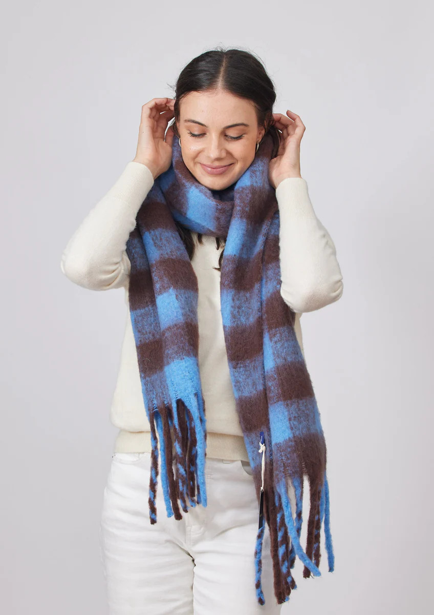 Elle Plaid Scarf- Brown/Blue Combo | Hat Attack