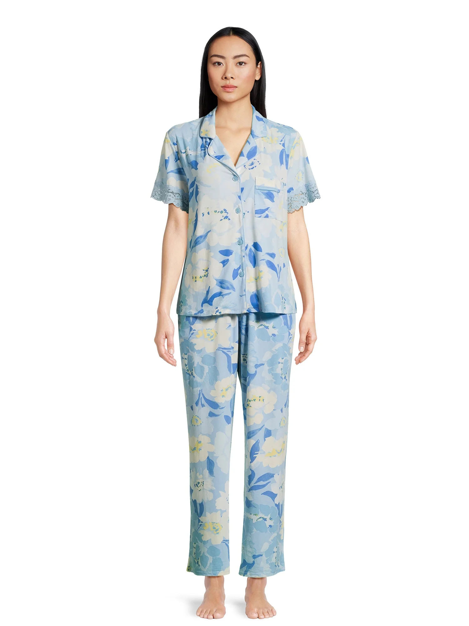 The Pioneer Woman Short Sleeve Notch Collar Top and Pant Pajama Set, 2-Piece, Sizes S-3X | Walmart (US)