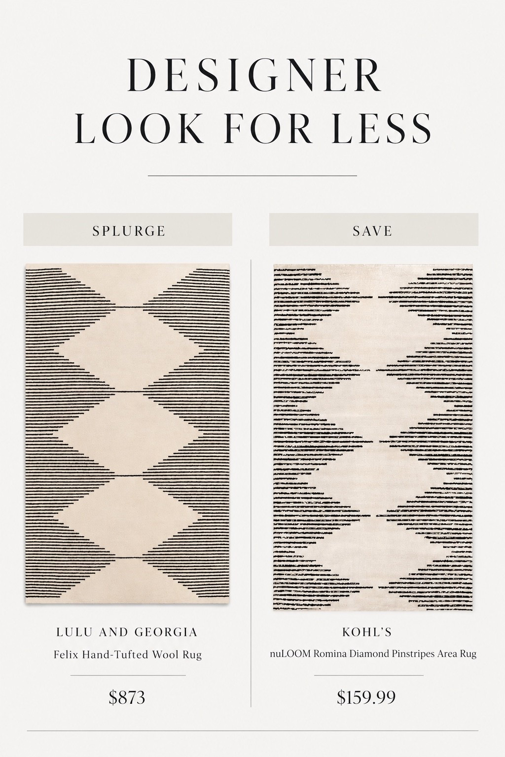 Designer Rug Look for Less

This one stopped me mid-scroll. The designer version is $873 and this dupe gives you the same neutral, modern feel for under $200. Clean lines, subtle pattern, and that high-end look without the price tag. I always say invest where it matters, save where you can, and this is an easy save.

Tap to shop both and compare sizes and pricing.

#LTKSaleAlert #LTKHome
