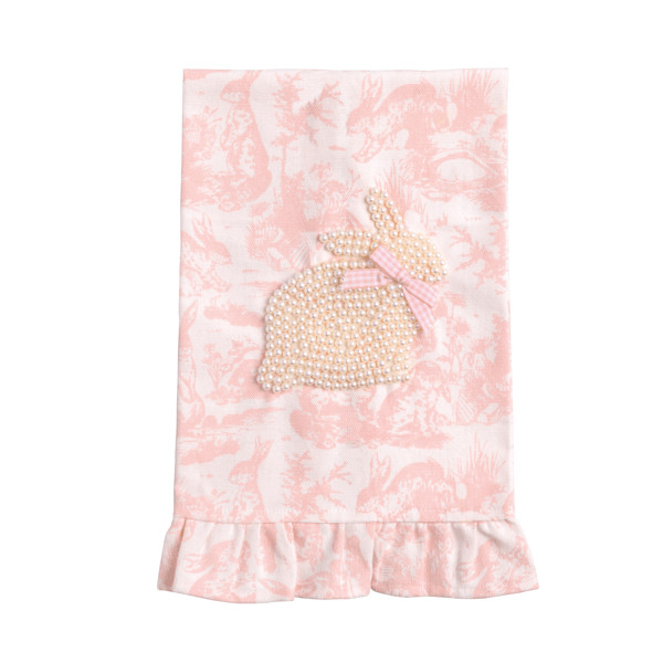 Pink Toile Bunny Pearl Towel | Mud Pie
