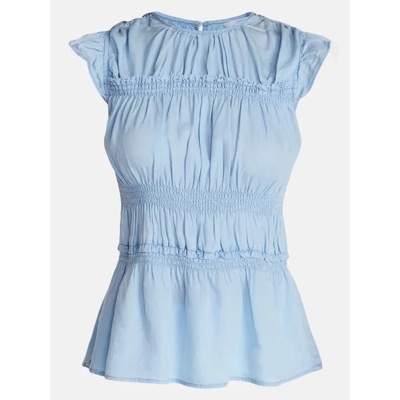 Time and Tru Women's Sleeveless Smocked Top with Ruffle Trim, Sizes XS-XXXL | Walmart (US)