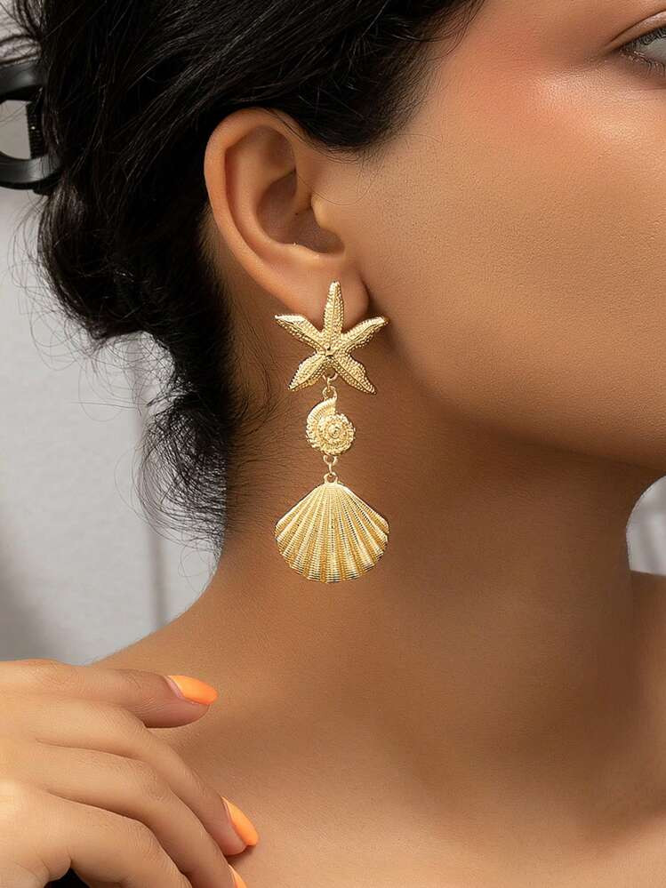 Trends1pair Starfish & Shell Dangle Earrings | SHEIN