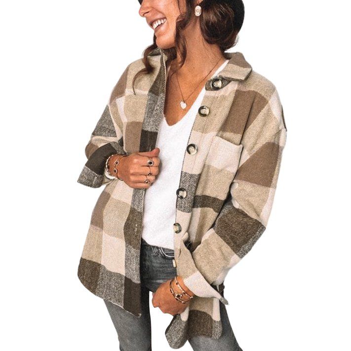 Chase Secret Womens Corduroy Shirt Jacket Plaid Flannel Button Down Oversized Shacket Coat Petite... | Walmart (US)