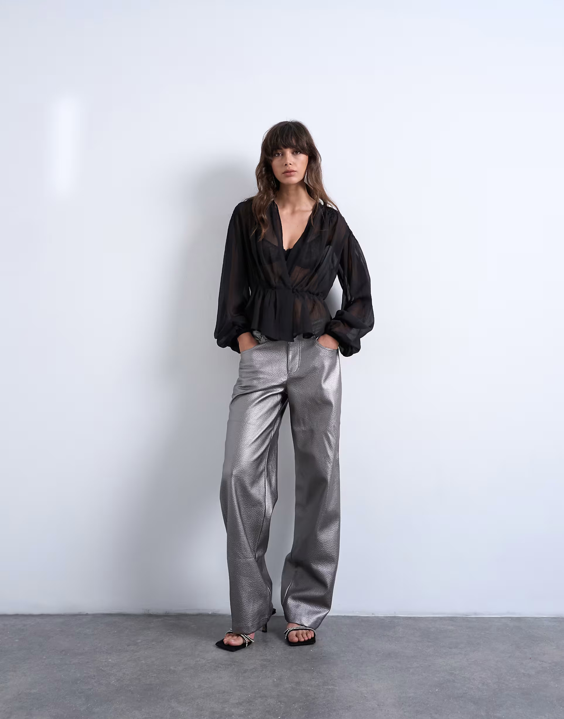 Topshop faux leather metallic cinch pants in silver | ASOS (Global)