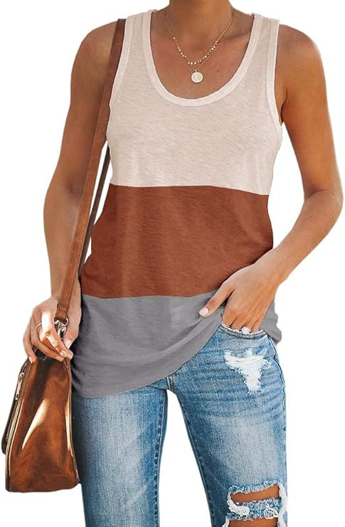 Imily Bela Womens Workout Color Block Tank Tops Racerback Yoga Basic Summer Casual Tee Shirt | Amazon (US)