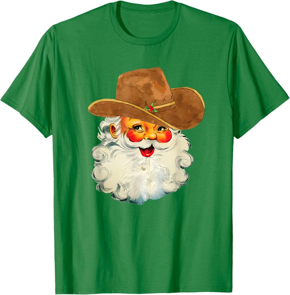 Santa Cowboy Western Christmas Xmas Holiday Pajamas T-Shirt | Amazon (US)