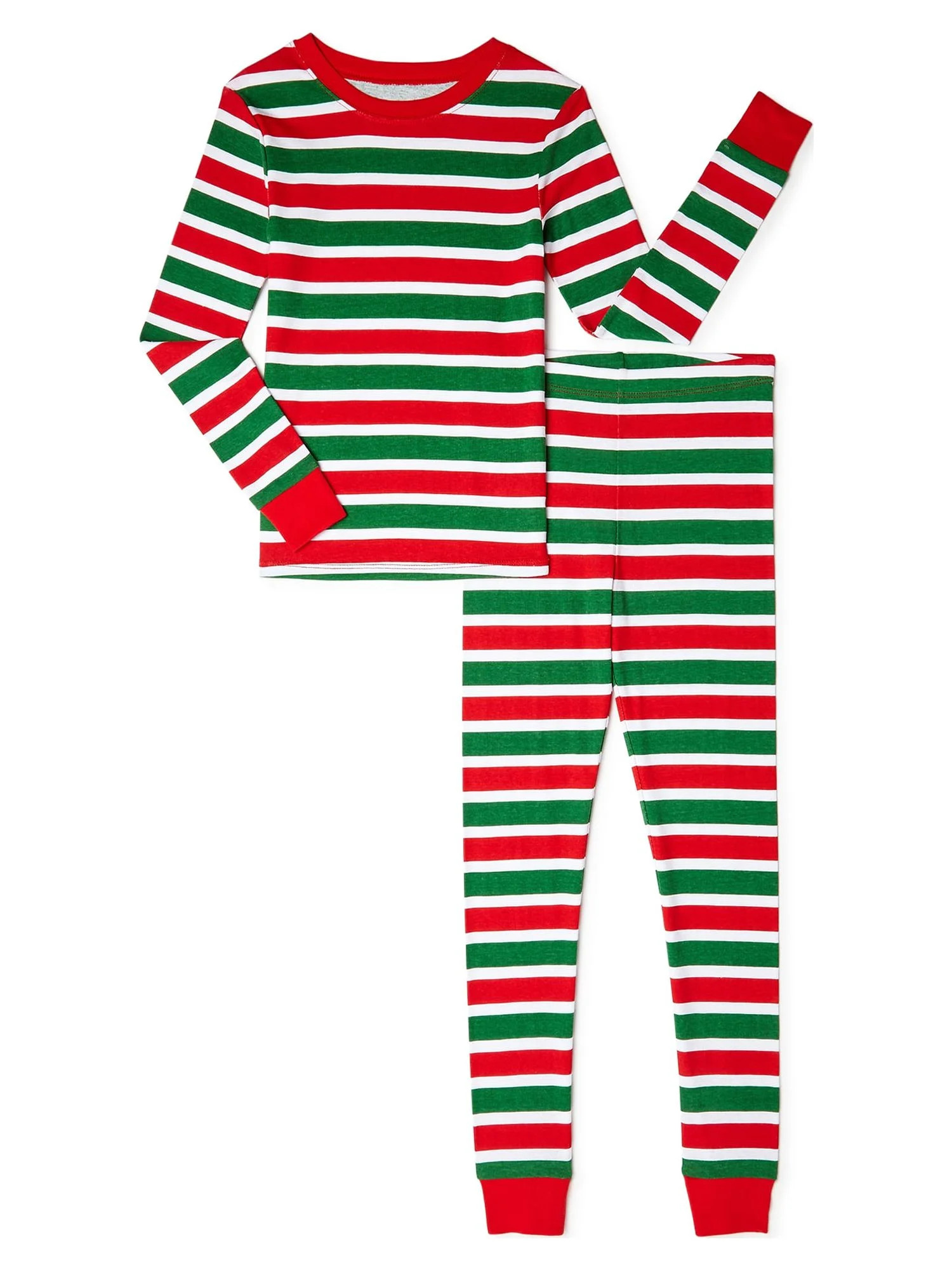 Holiday Time Girls Christmas Cotton Tight Fit Long Sleeve Shirt and Pants Pajama Set, 2-Piece, Si... | Walmart (US)